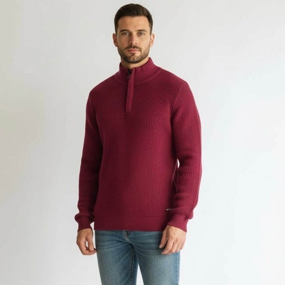 Tommy‎ Bahama Men's Cotton Cashmere 1/4 Zip Sweater Burgundy Pullover